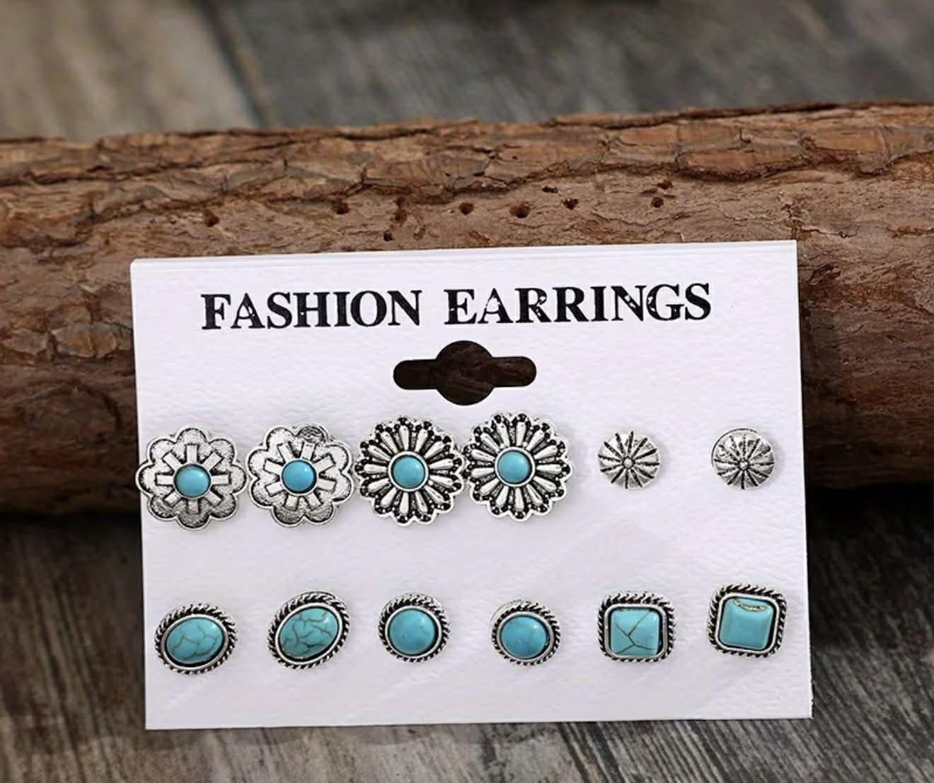 6pc Turquoise Stone Earring Set