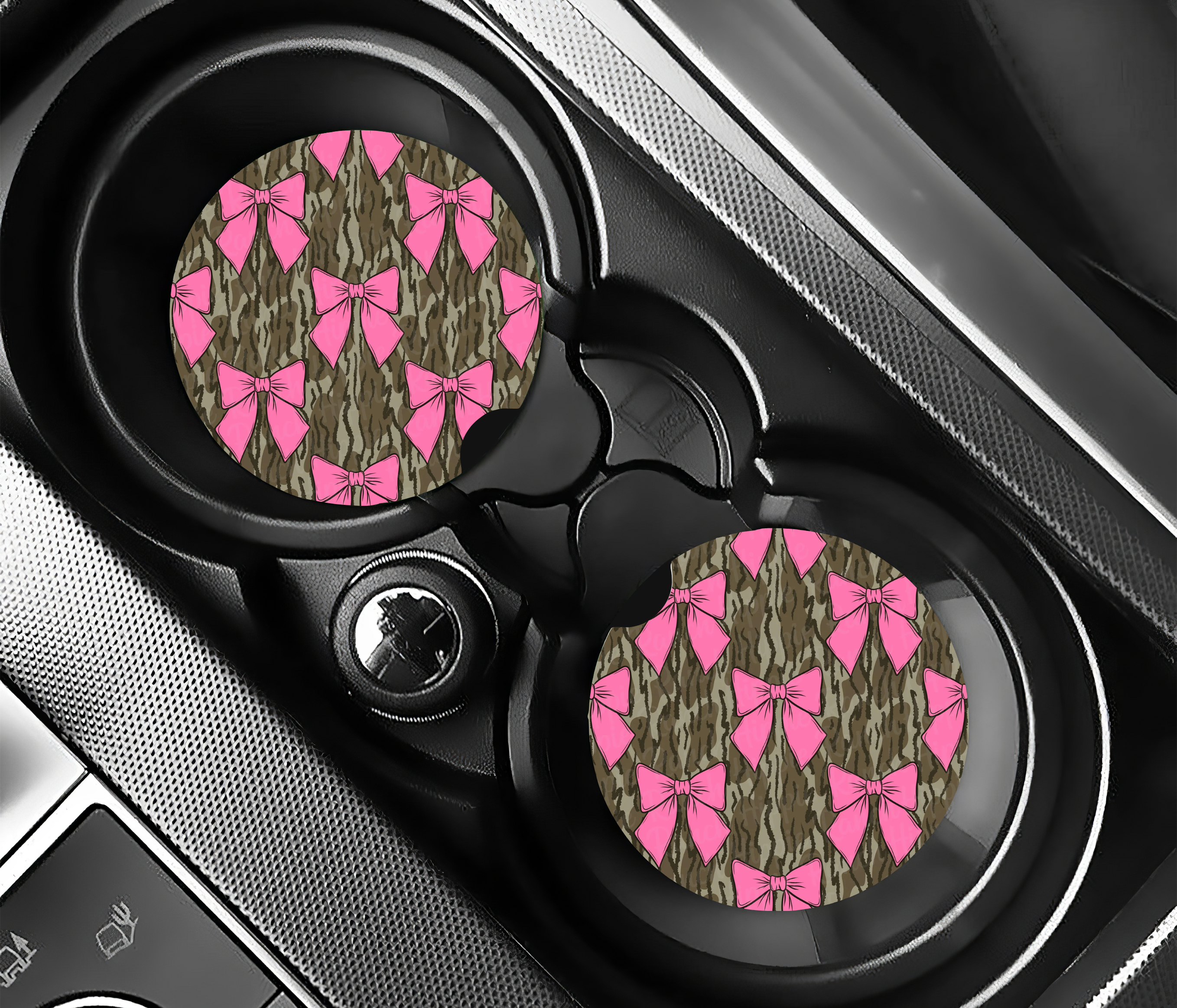 Camo with Pink Bows Car Coaster Set
