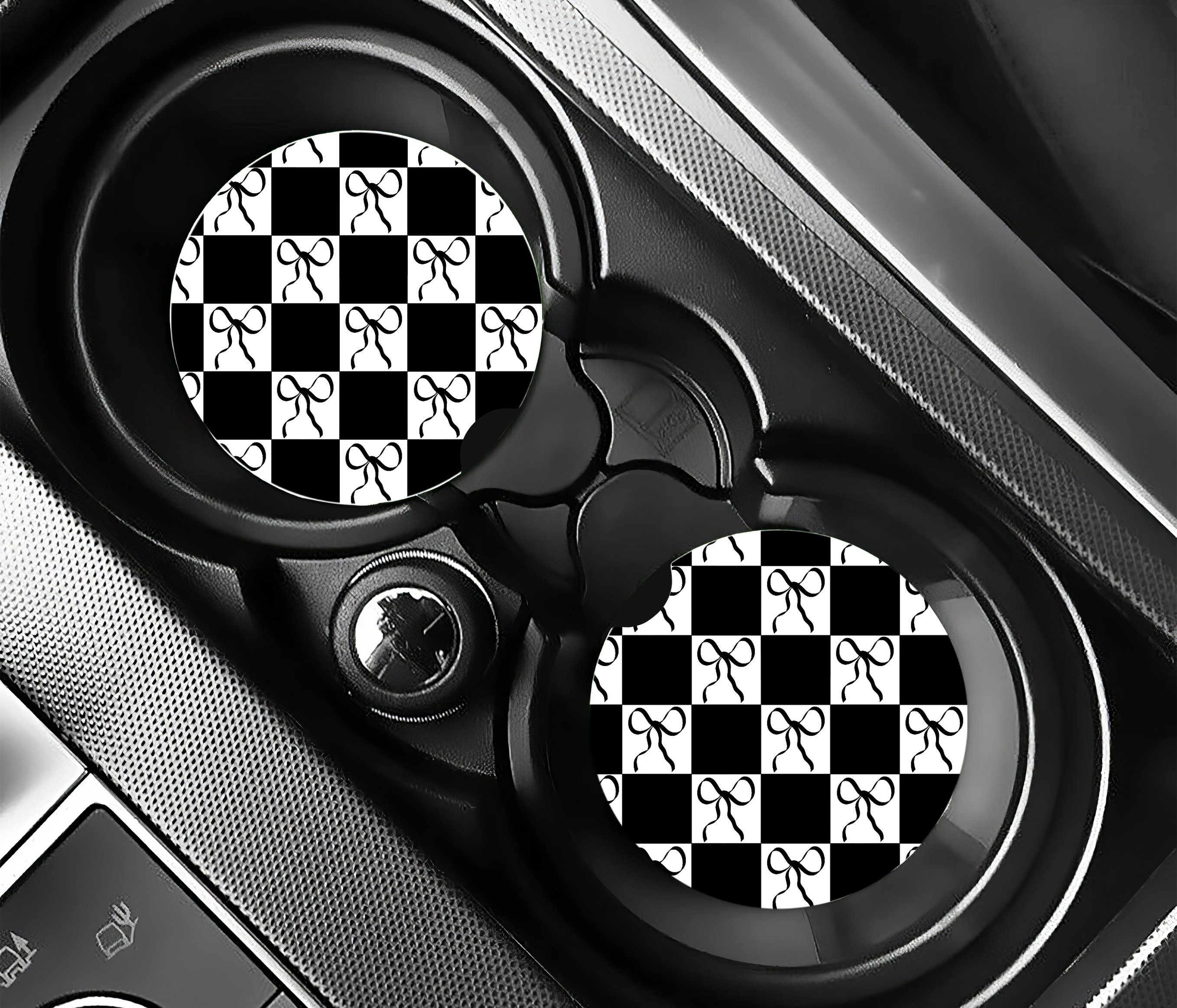 Checkered Bow Car Coaster Set