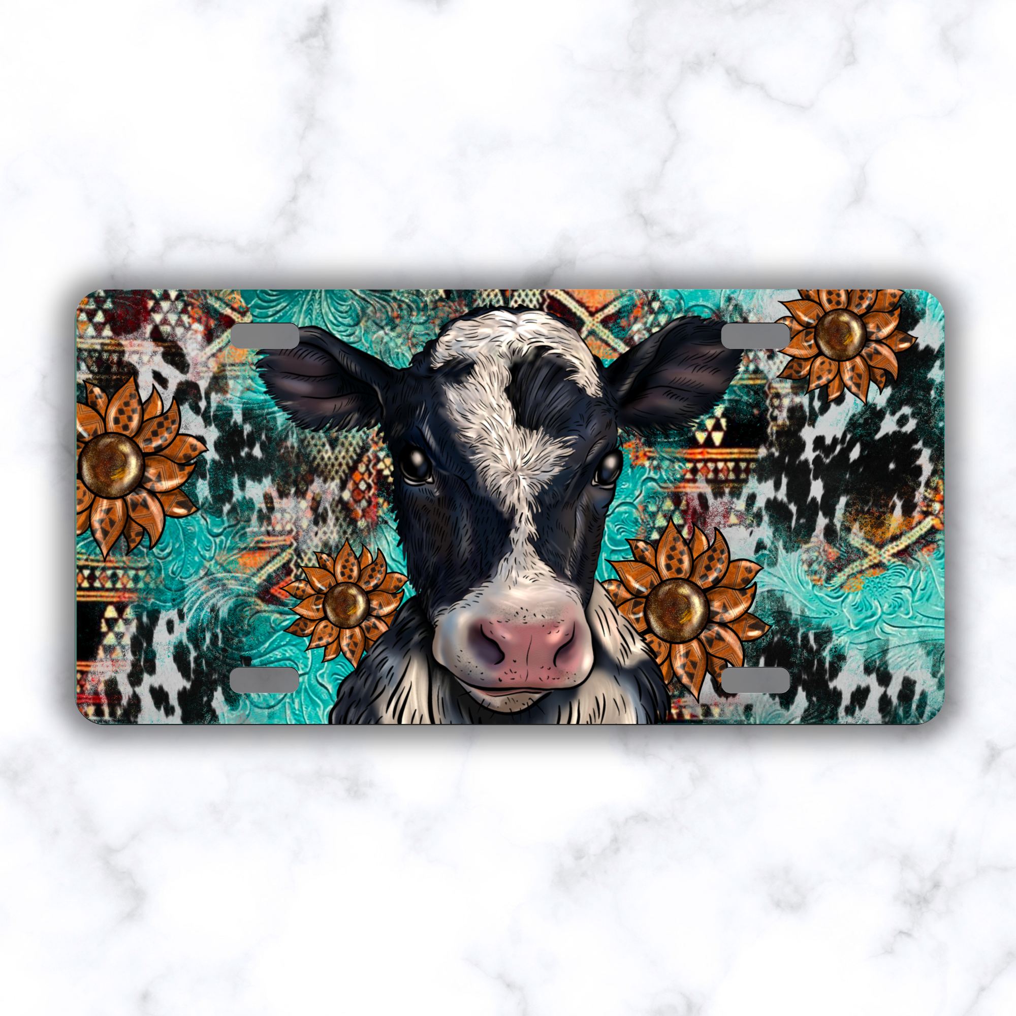 Black and White Cow Car Tag