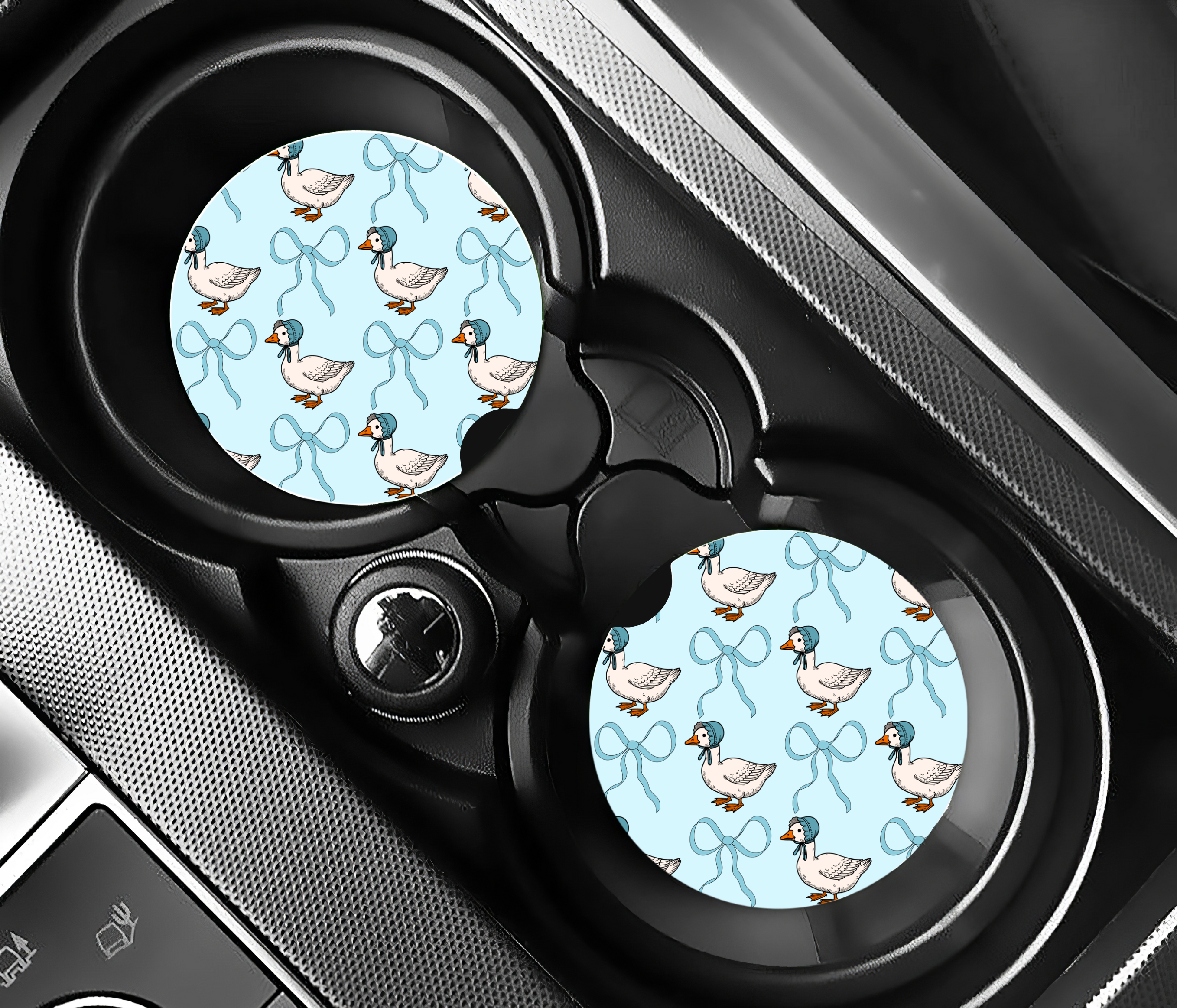 Blue Bow Geese Car Coaster Set