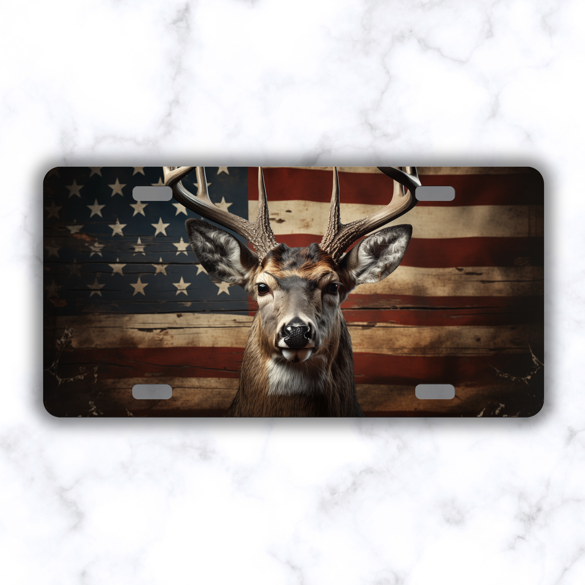 American Flag Deer Car Tag