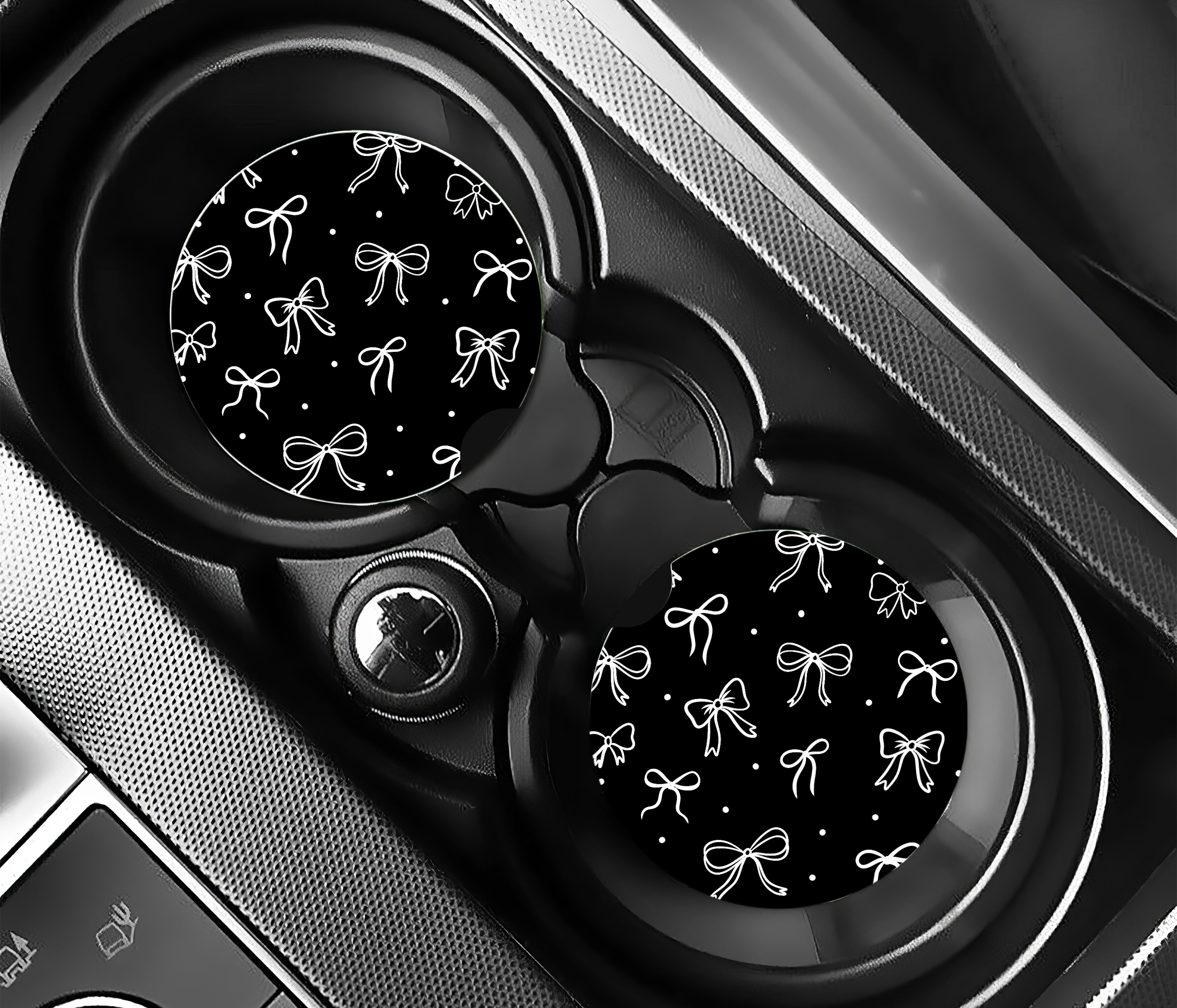 Black and White Bow Car Coaster Set