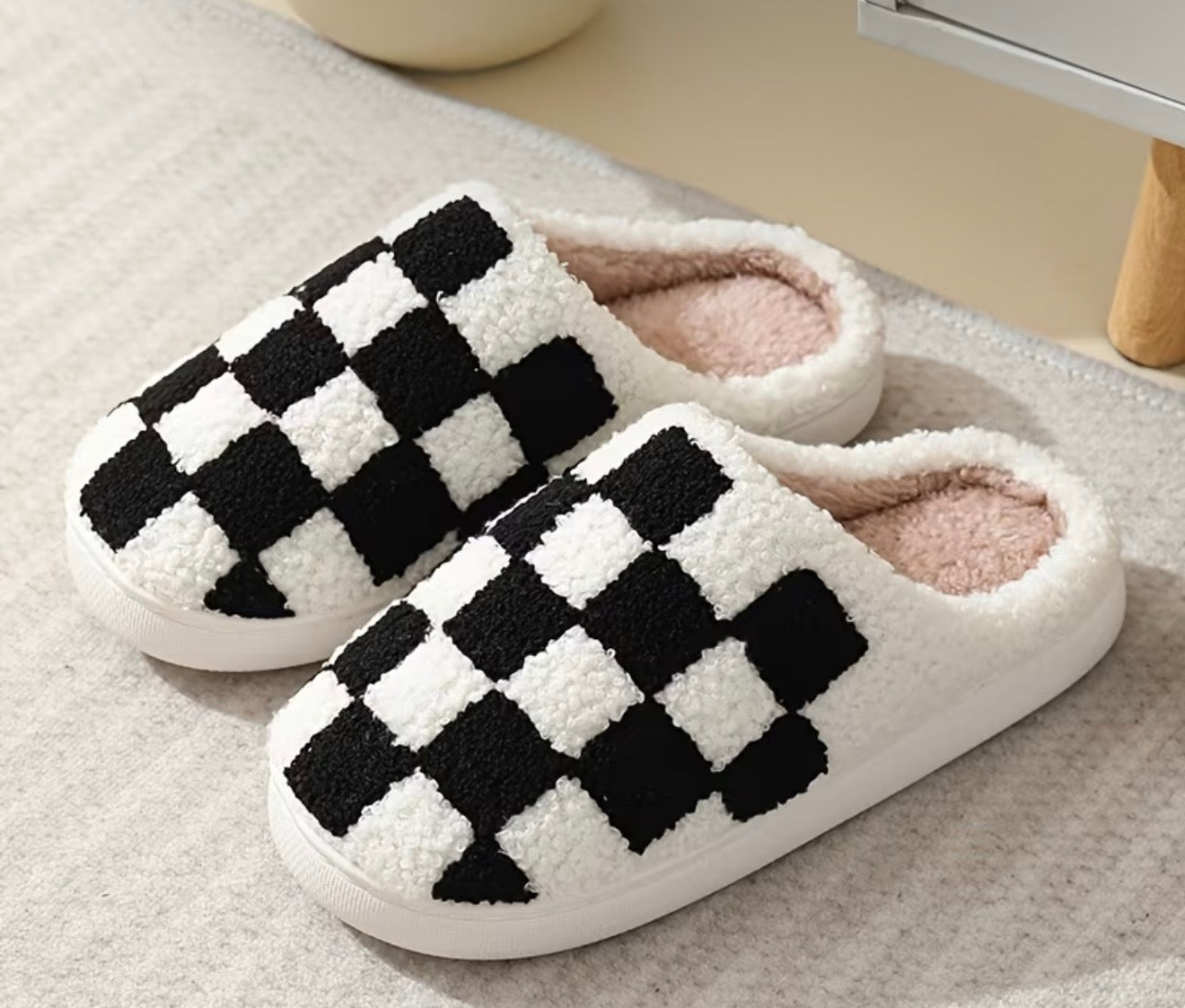 Black and White Checkered Slippers