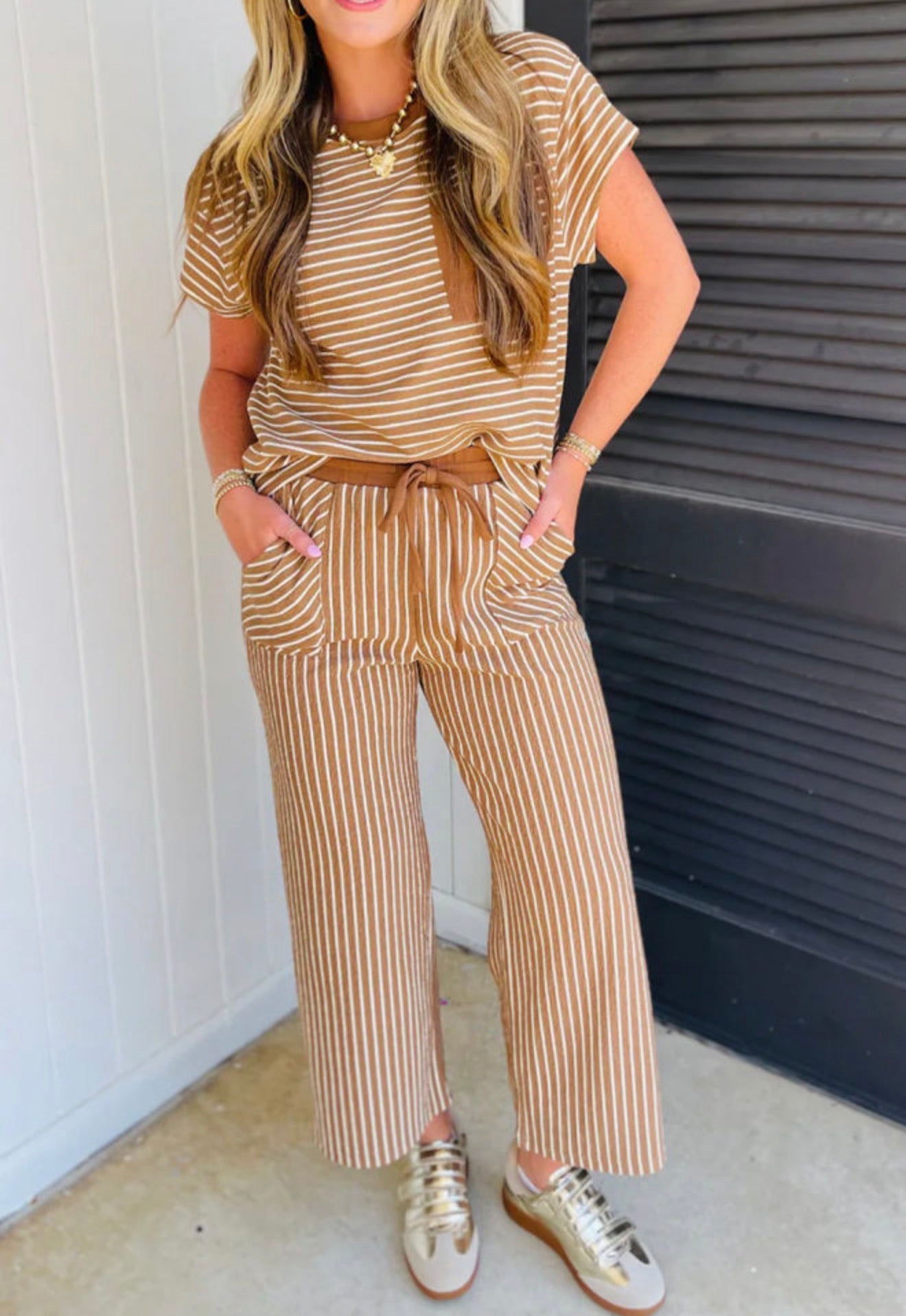 Caramel Striped Lounge Set