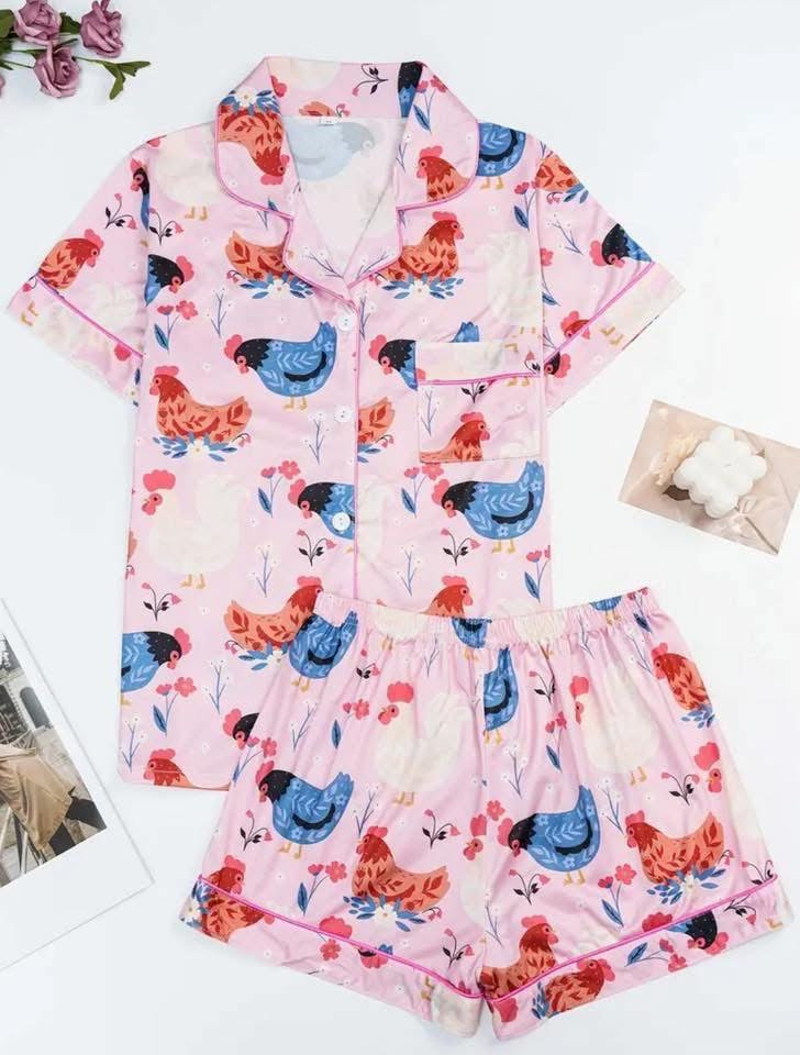 Floral Chicken PJ Set